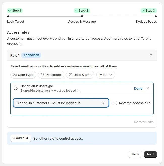 Step 2 Access and Message with the User type dropdown on Signed-in customers, who must be logged in