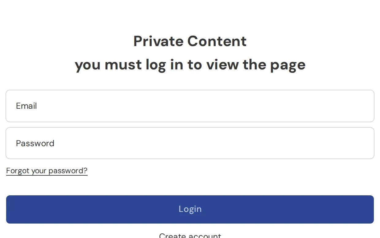 Private content page asking visitors to log in to view the page