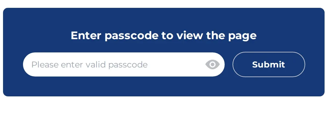 Passcode box asking visitors to enter a passcode to view the page