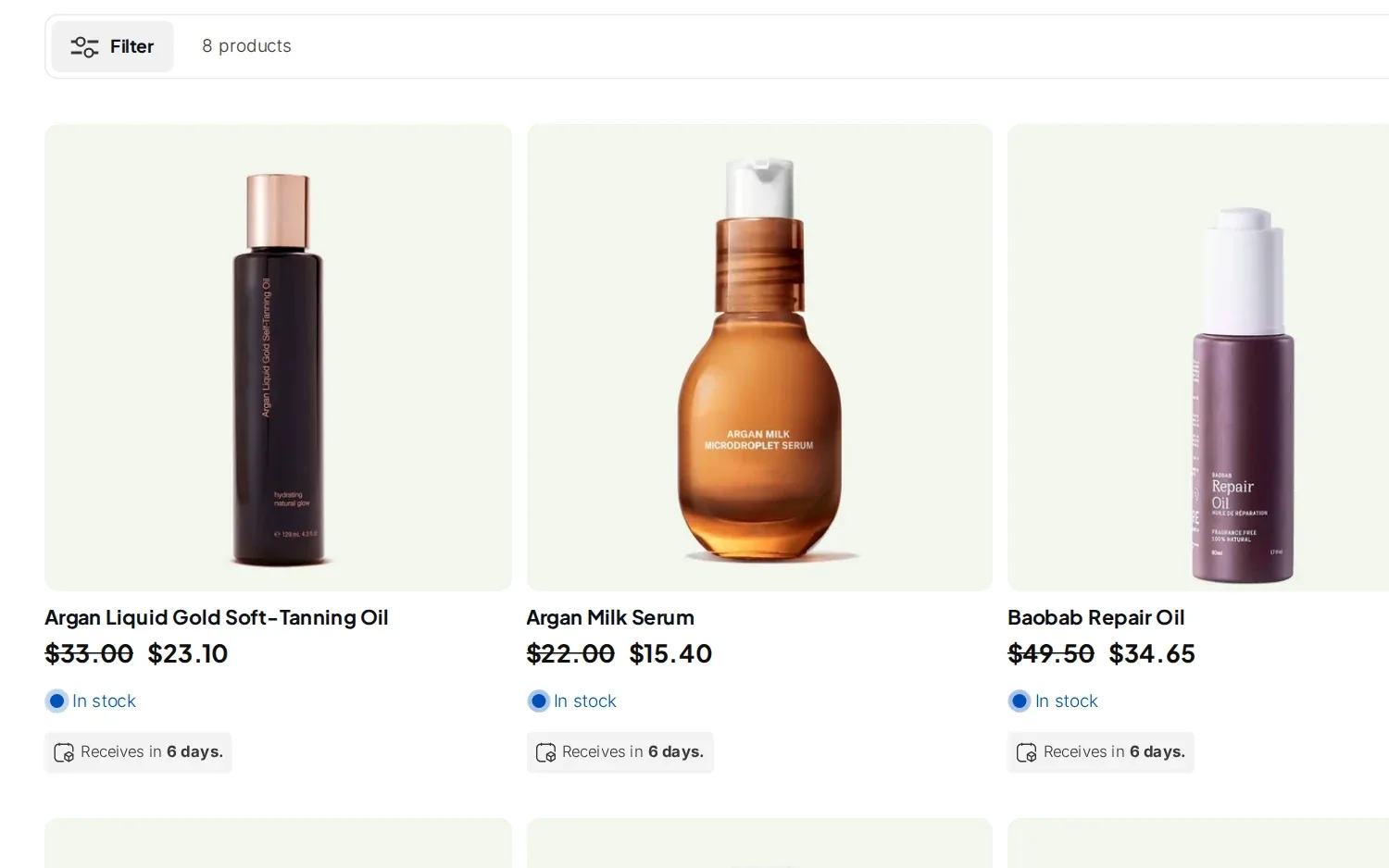 Demo store collection with the regular price crossed out and the B2B wholesale price next to it