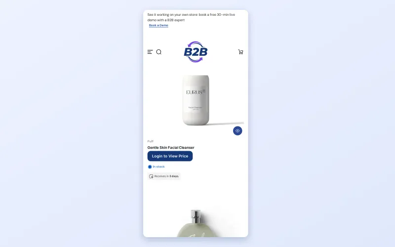 Mobile product listing with a Login to View Price button under the product