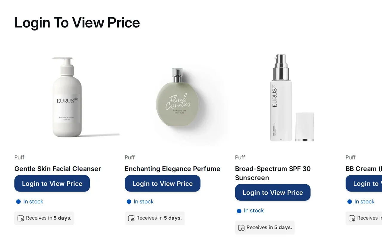 Collection page where guests see Login To View Price buttons instead of prices