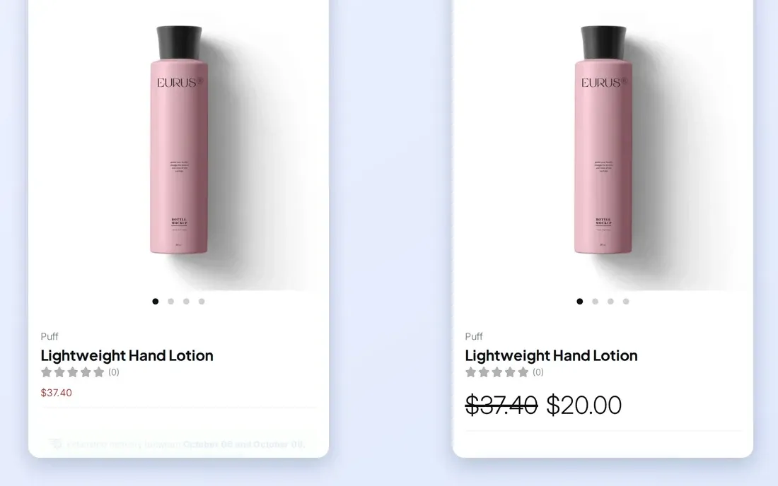 Two phone screens of a product page: the guest sees $37.40, the wholesale buyer sees $37.40 crossed out and $20.00