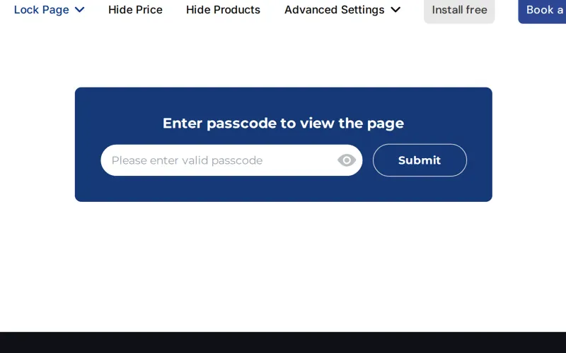 Page protected by a passcode with an Enter passcode to view the page field and Submit button