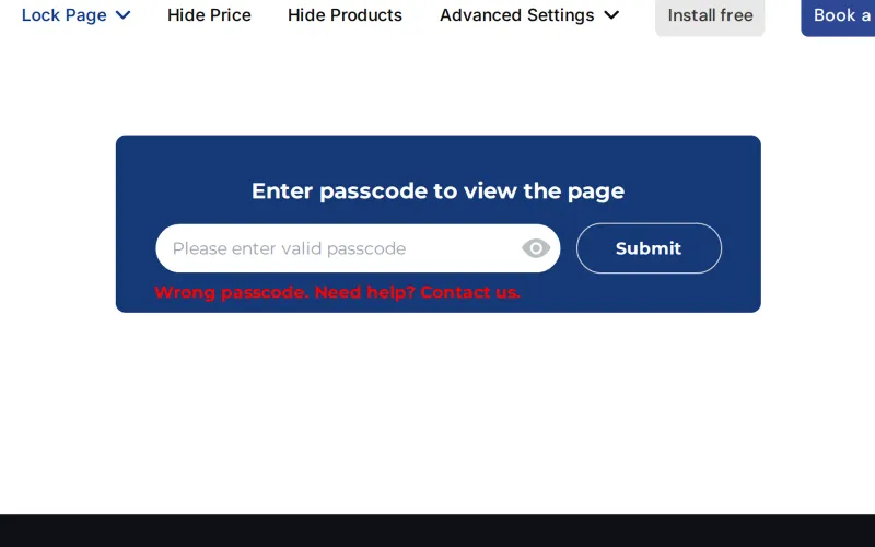 Passcode page showing a Wrong passcode error under the entry field