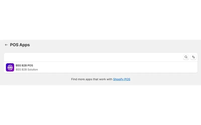 POS Apps list in Shopify admin showing BSS B2B POS