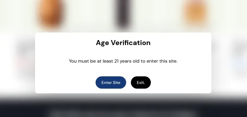 Age verification popup with Enter Site and Exit buttons