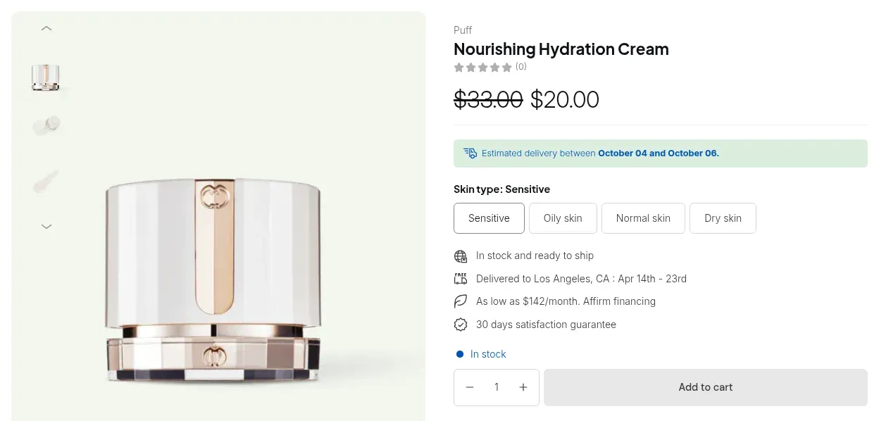 Product page with the retail price $33.00 struck through and the B2B price $20.00