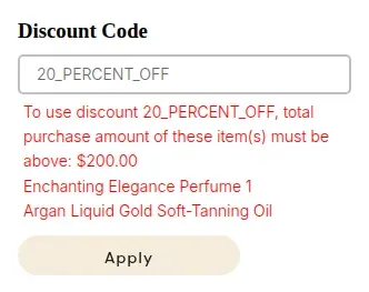 Code box error: total purchase must be above $200.00
