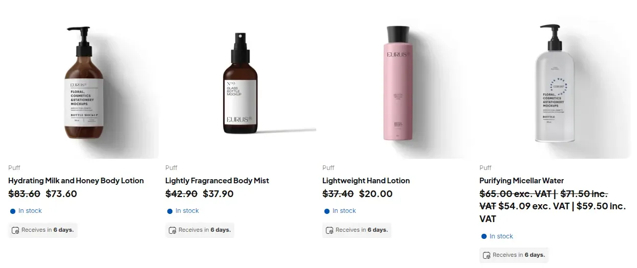Collection grid for a logged-in customer with each product at its own price list price and the original price struck through