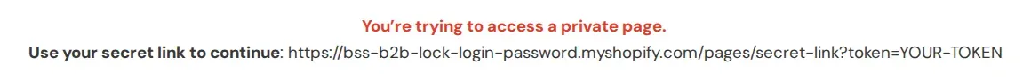 Storefront page opened without the secret link, saying it is a private page and to use the secret link