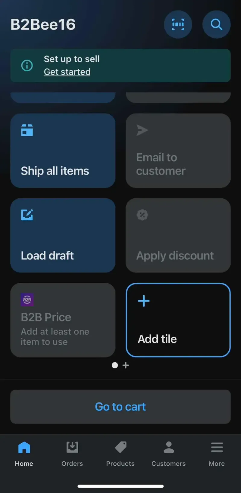 Shopify POS phone home screen with the B2B Price tile