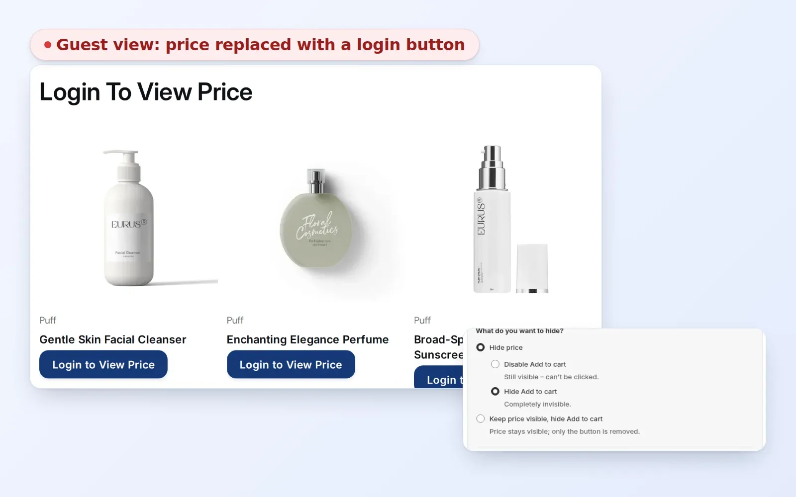 Guest view of a collection where prices are replaced by Login to View Price buttons