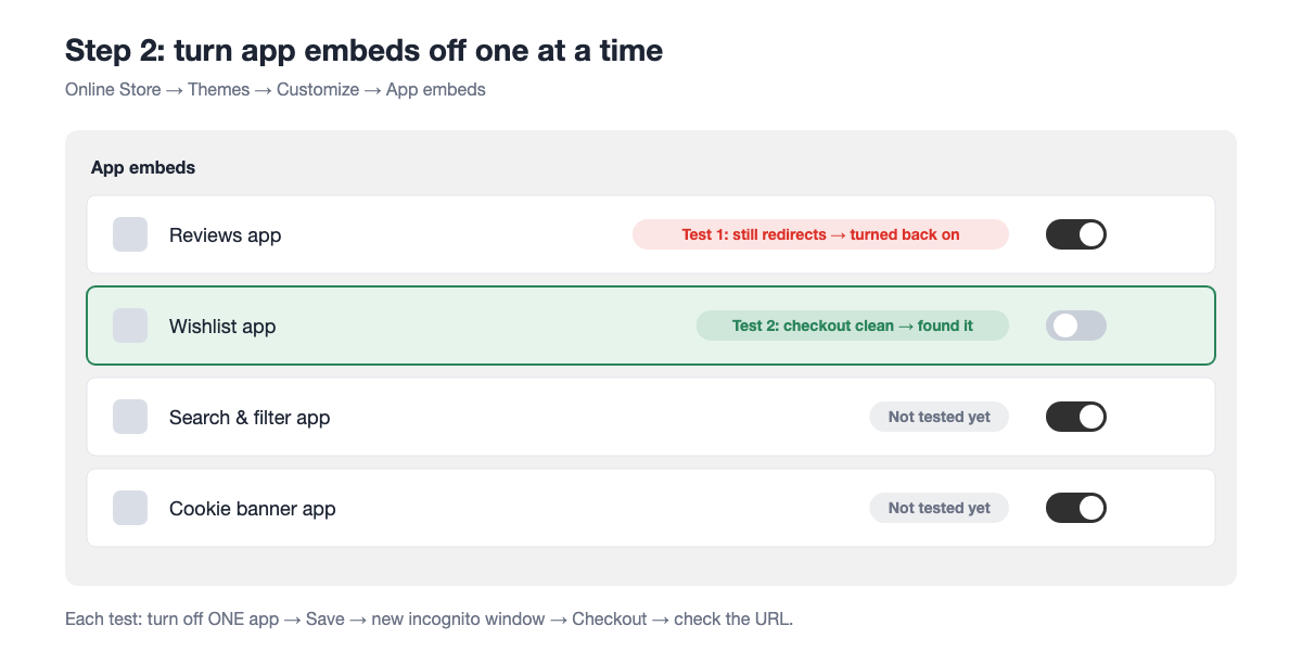 Turning off app embeds one at a time