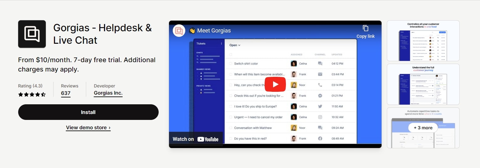 Gorgias Helpdesk & Live Chat Shopify app