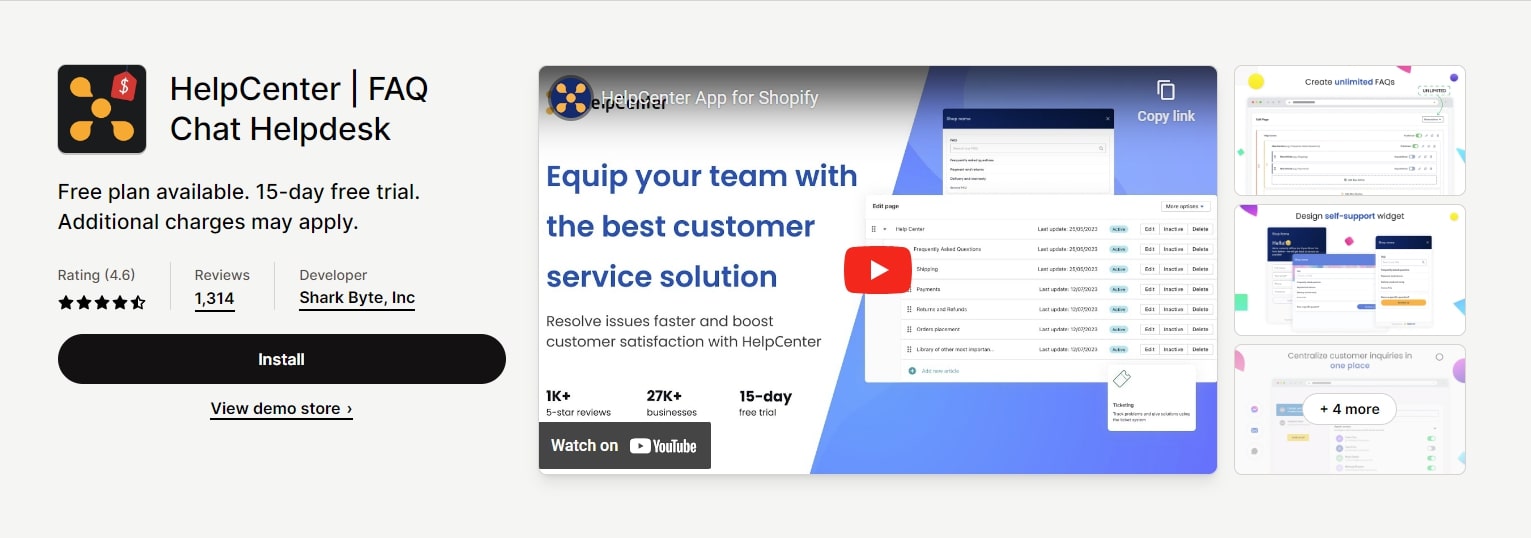 HelpCenter FAQ Chat Helpdesk Shopify app