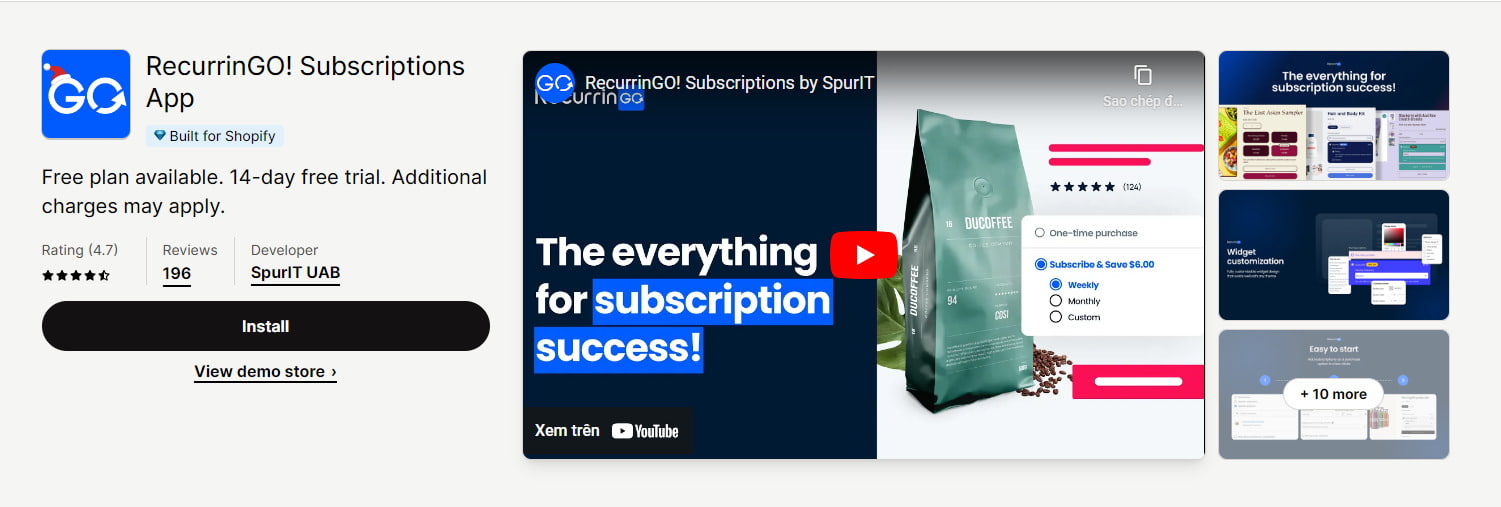 RecurrinGO Subscriptions App Shopify