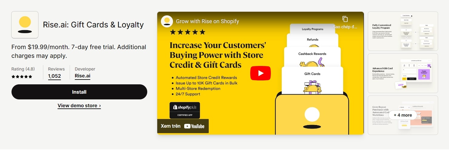 Rise.ai Gift Cards & Loyalty - Shopify referral app