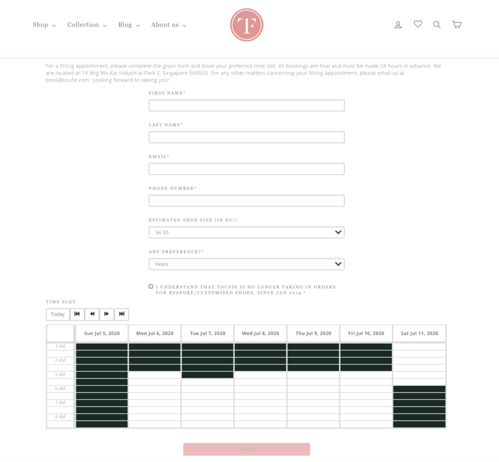 Toufie’s appointment booking form