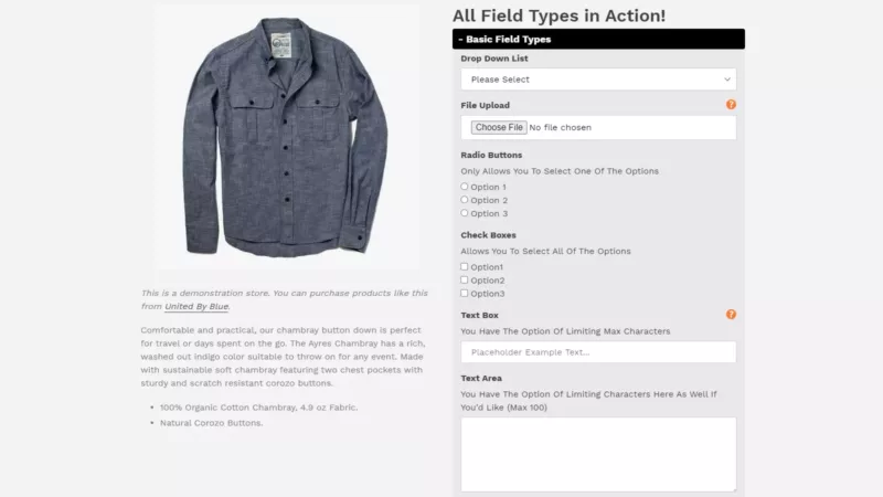 Shopify custom product options