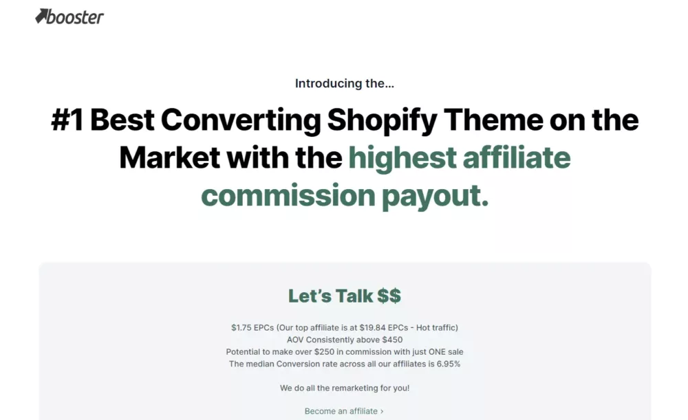 Booster Theme - best affiliate program for shopify