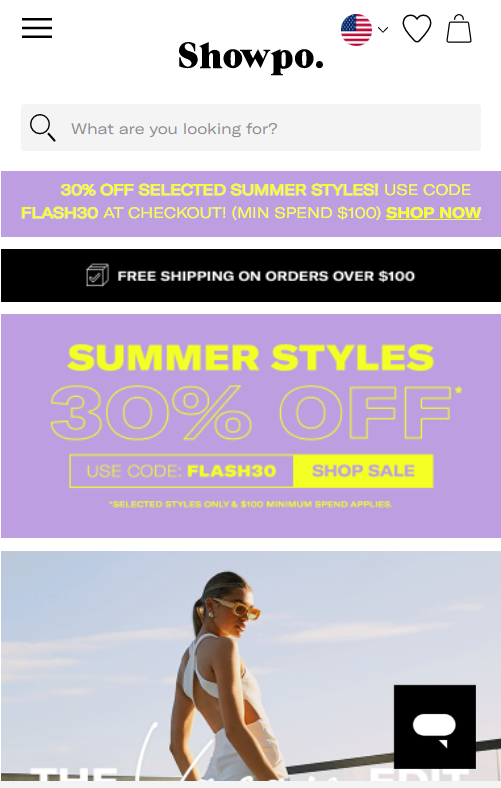 Showpo - Mobile e-commerce examples