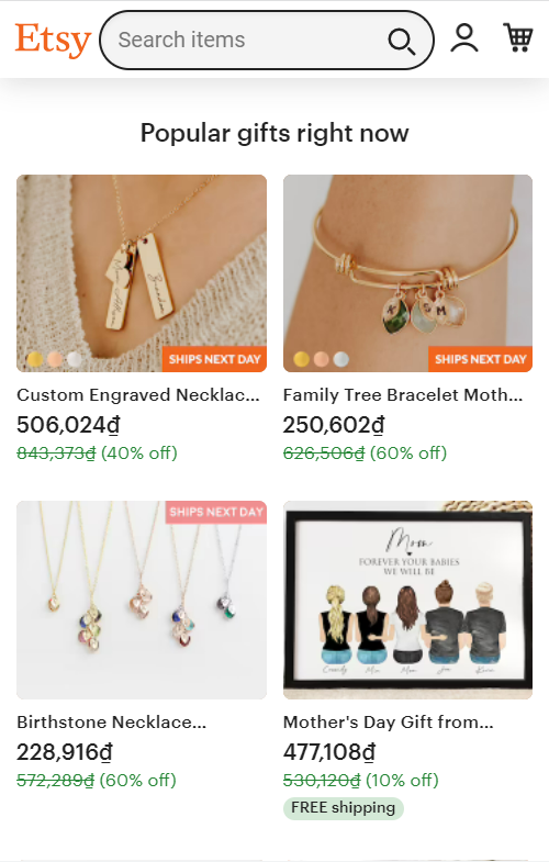 Etsy - Mobile e-commerce examples