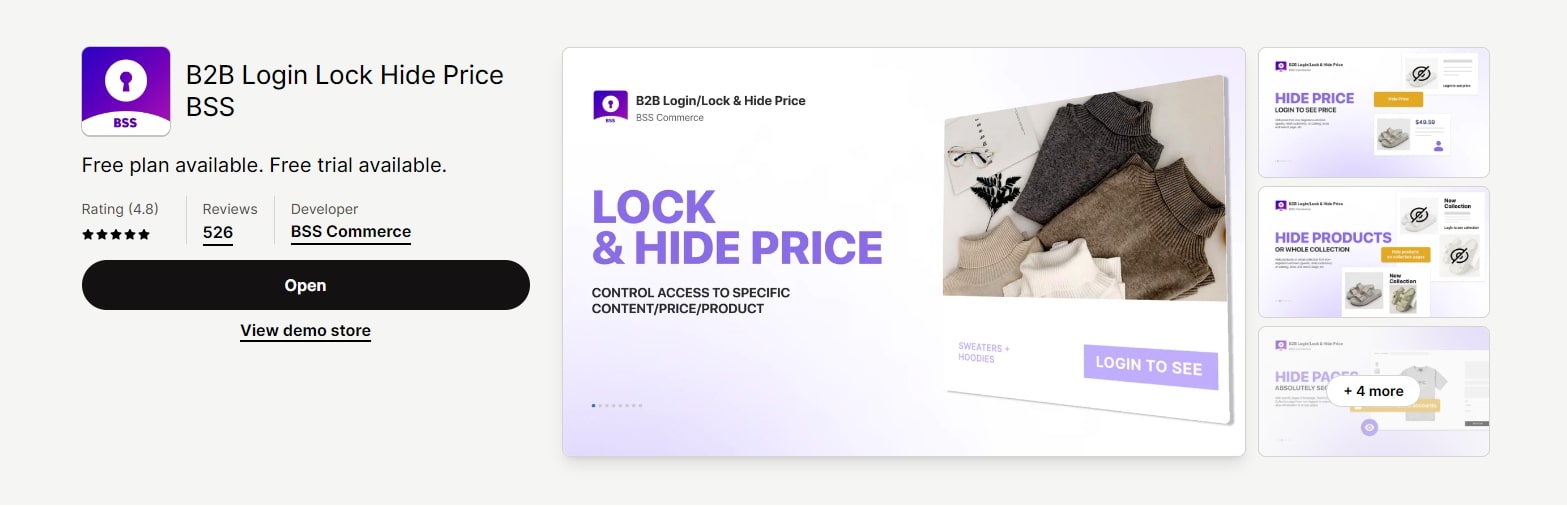 B2B Login Lock & Hide Price Shopify app by BSS Commerce