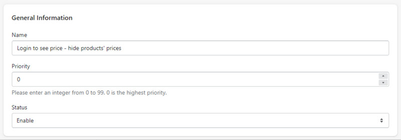 shopify hide price - enter a rule
