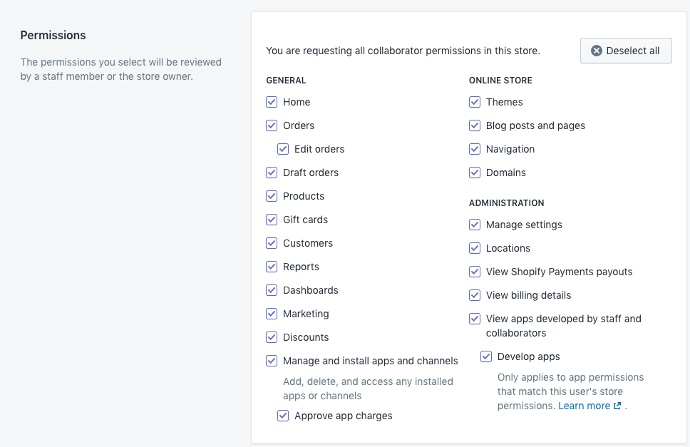 Shopify plus store permission feature