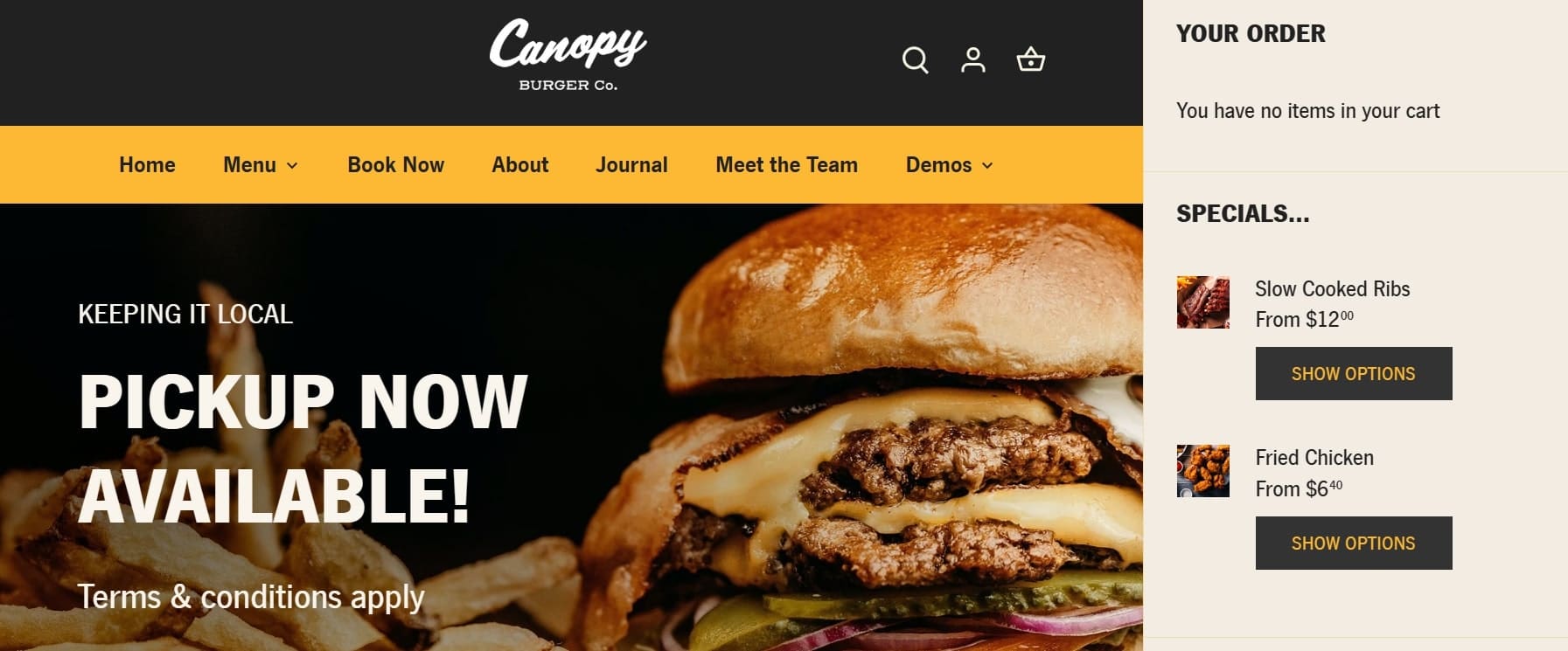 Canopy Shopify restaurant theme