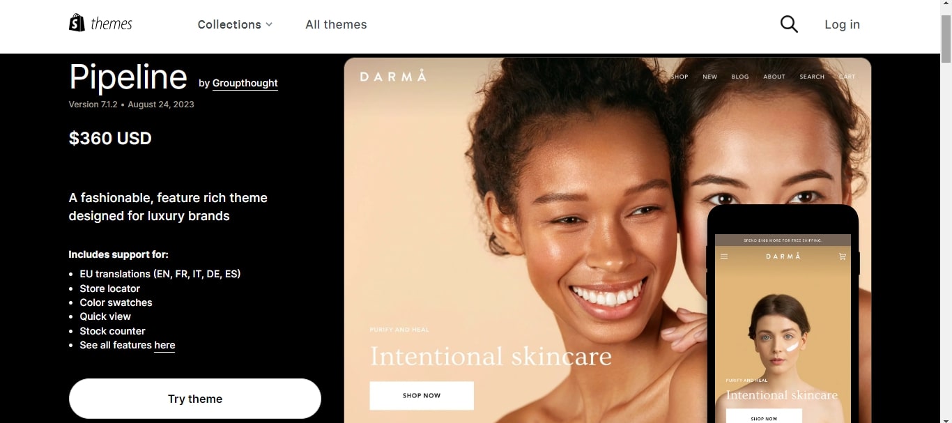 Pipeline Shopify theme cost