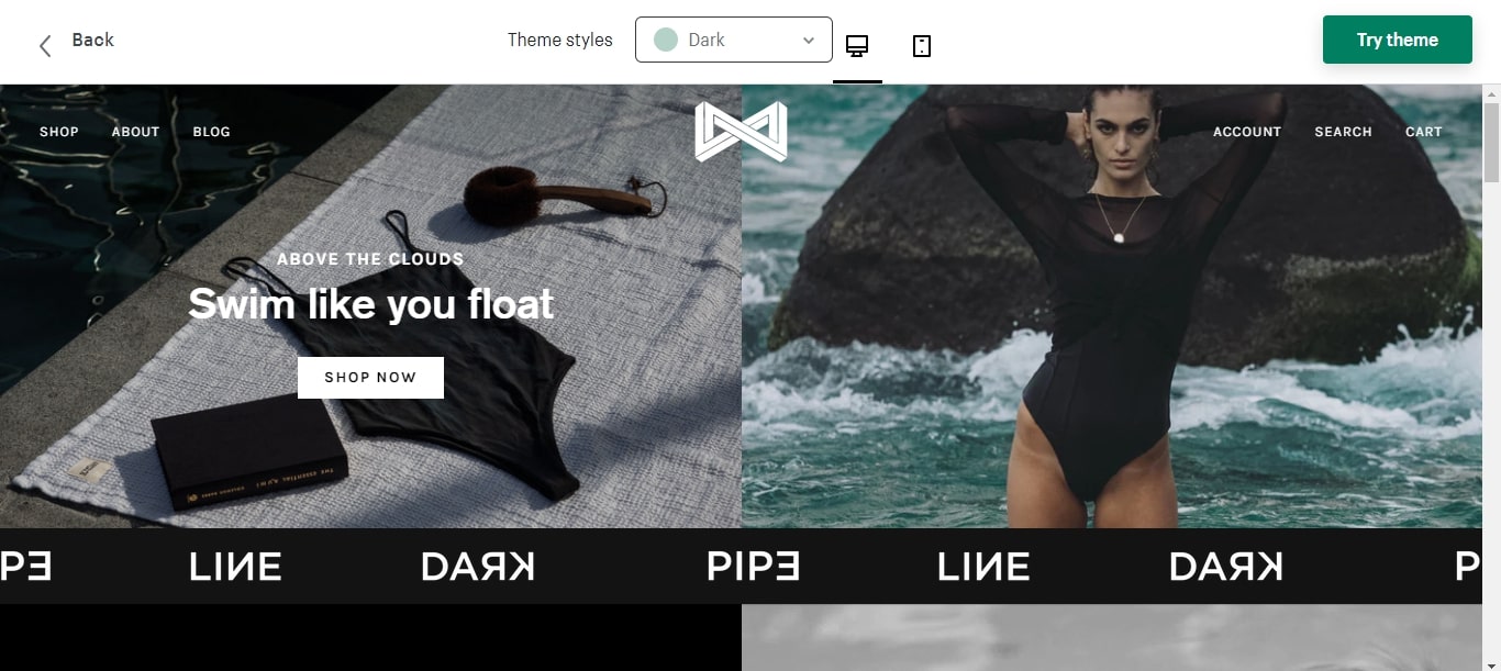 Pipeline Shopify theme Dark