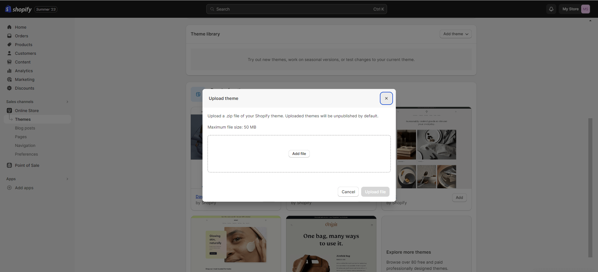 how to upload theme on shopify