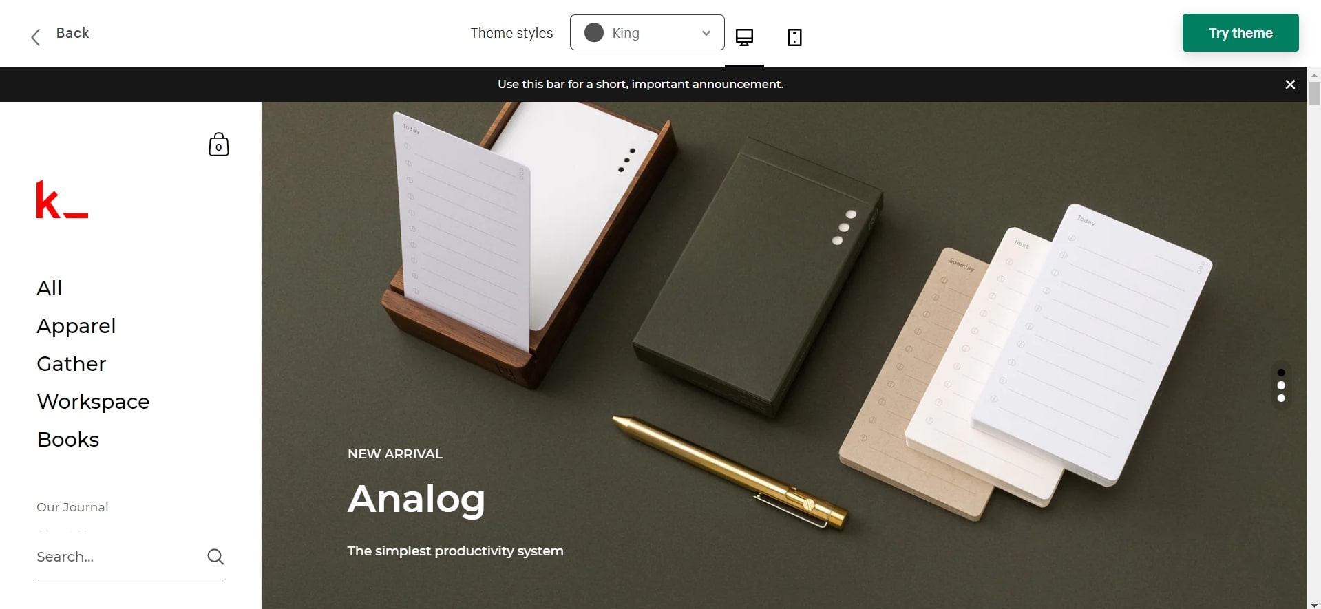 kingdom minimal shopify theme