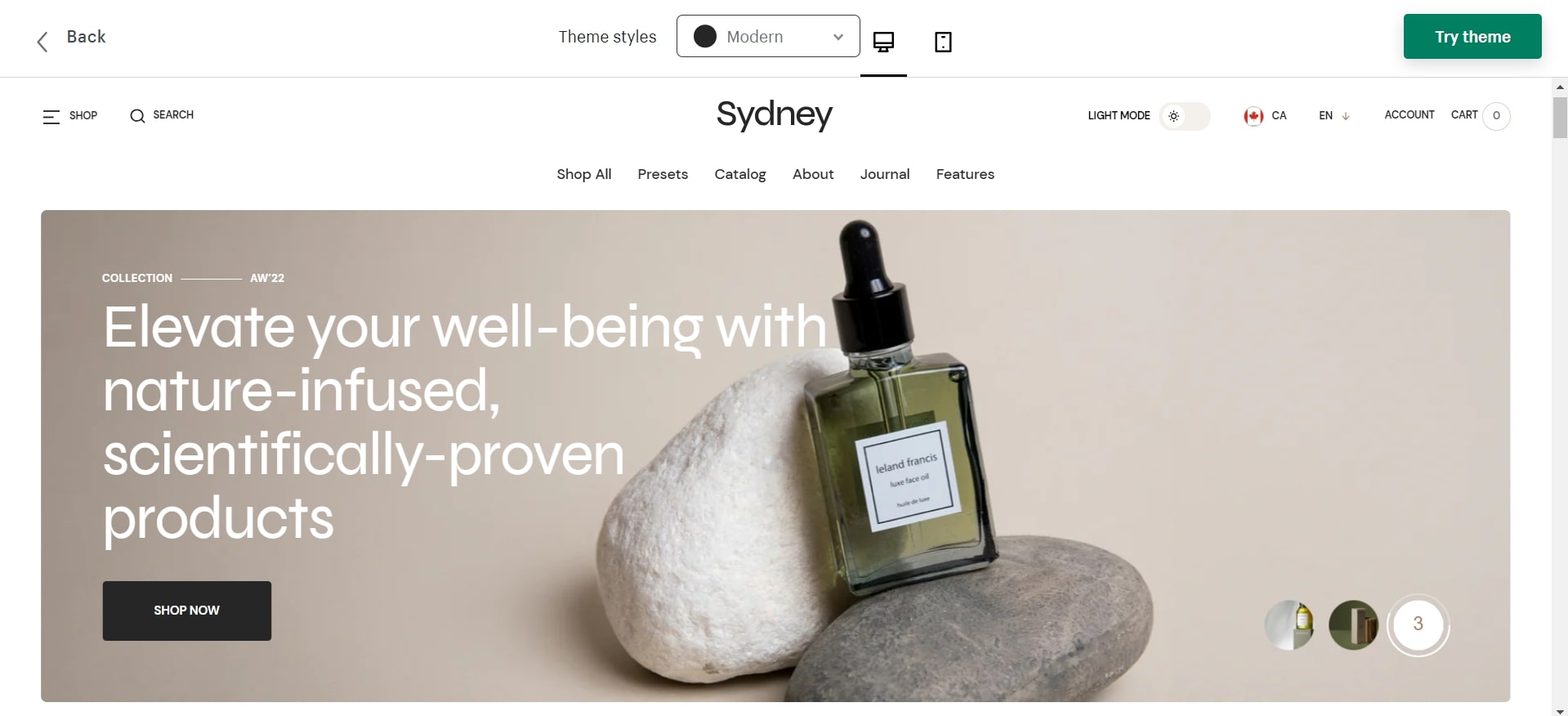 sydney shopify beauty theme