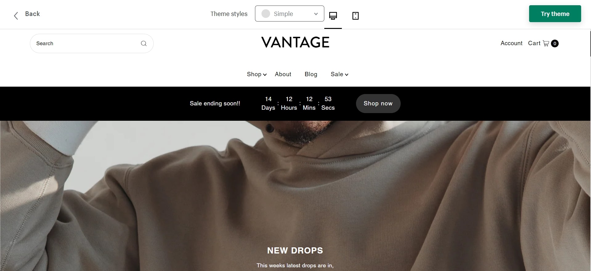 vantage minimal shopify theme