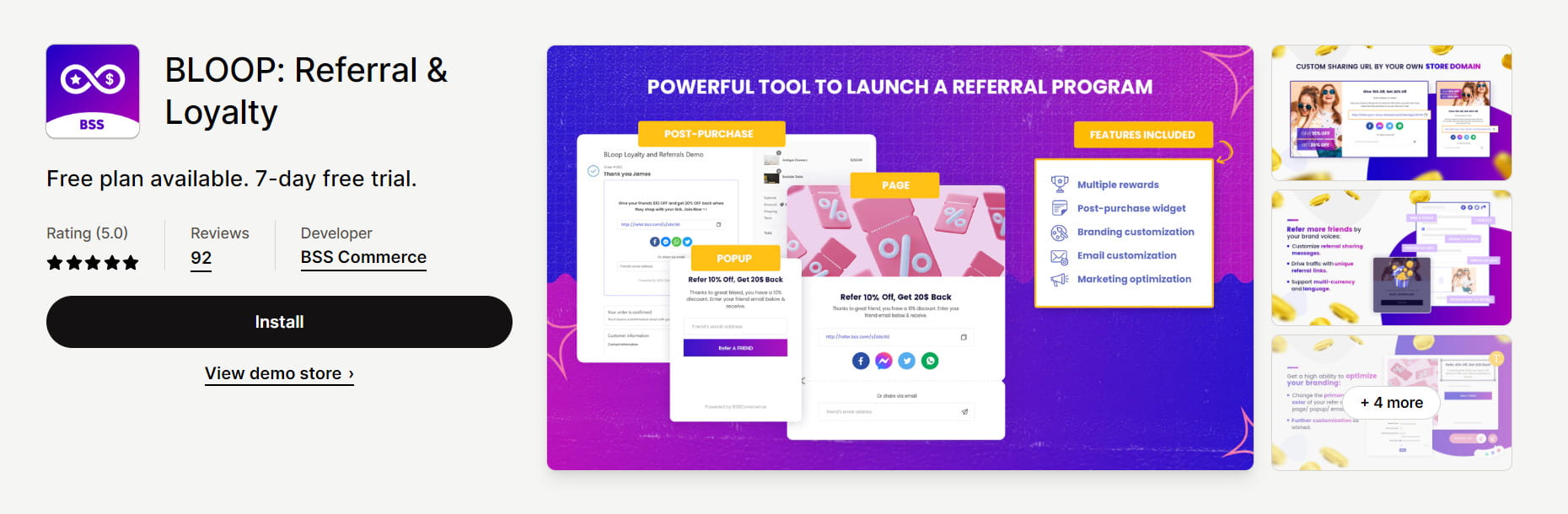 BLOOP Referral & Loyalty Shopify embedded app example
