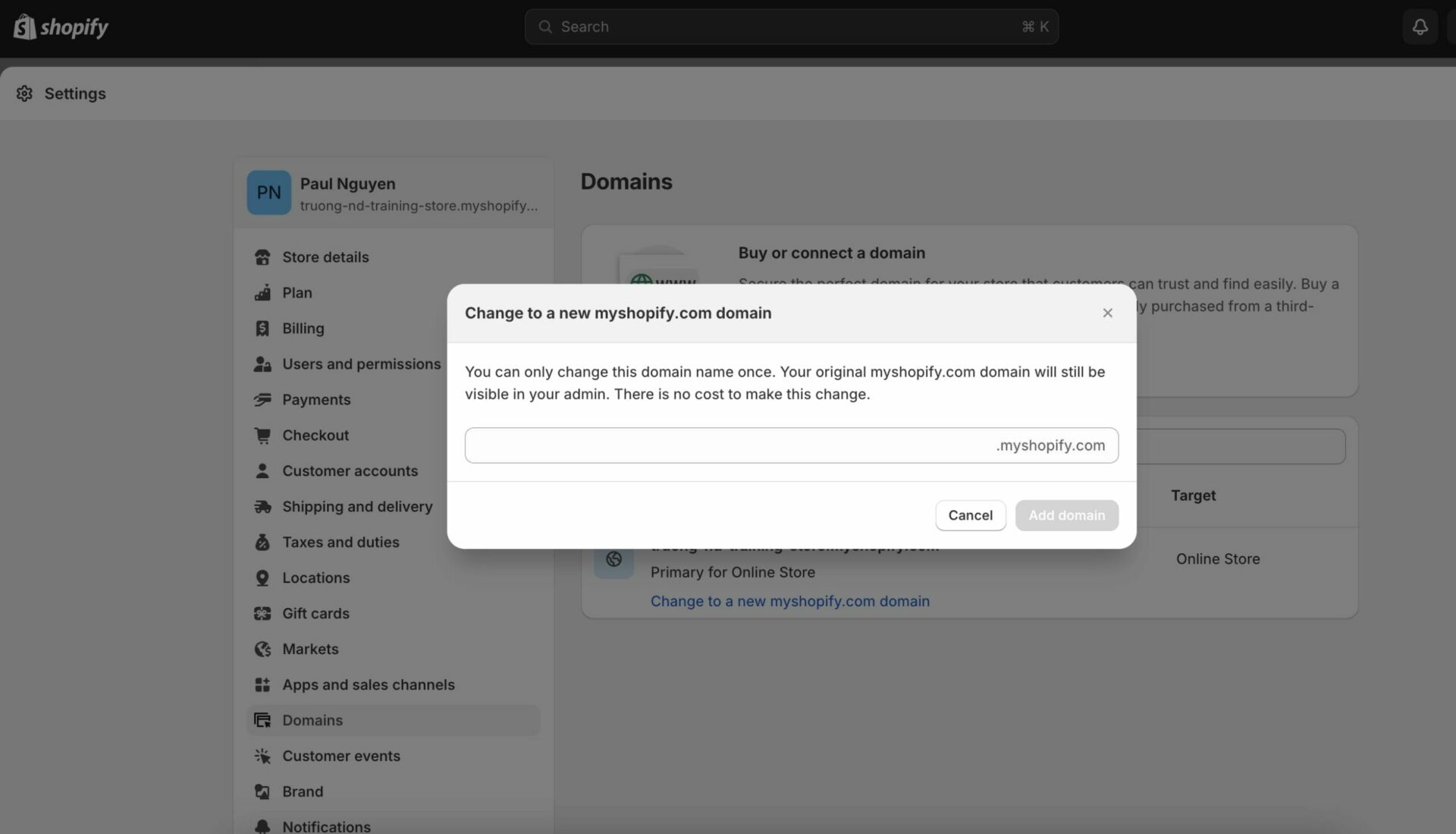 Change Shopify URL name