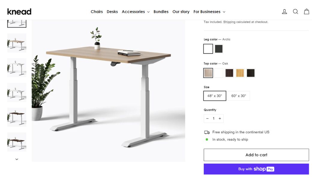 Kneat Furniture motion theme shopify example