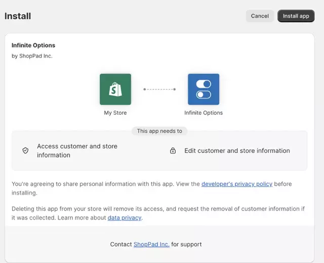 Click "Install app" after reviewing the permissions.