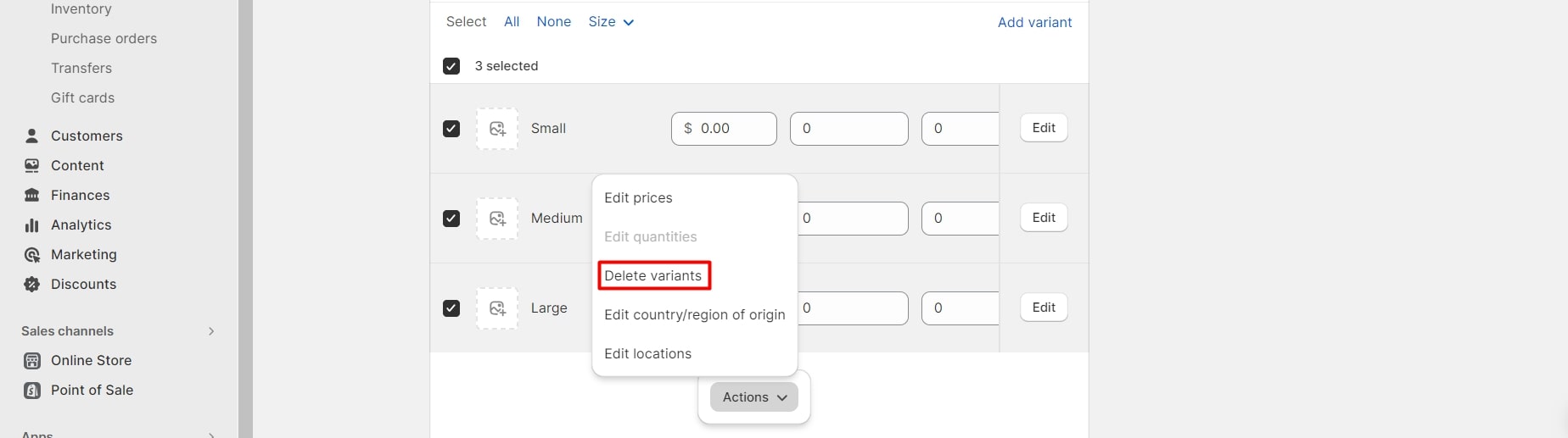 add shopify product variants 2