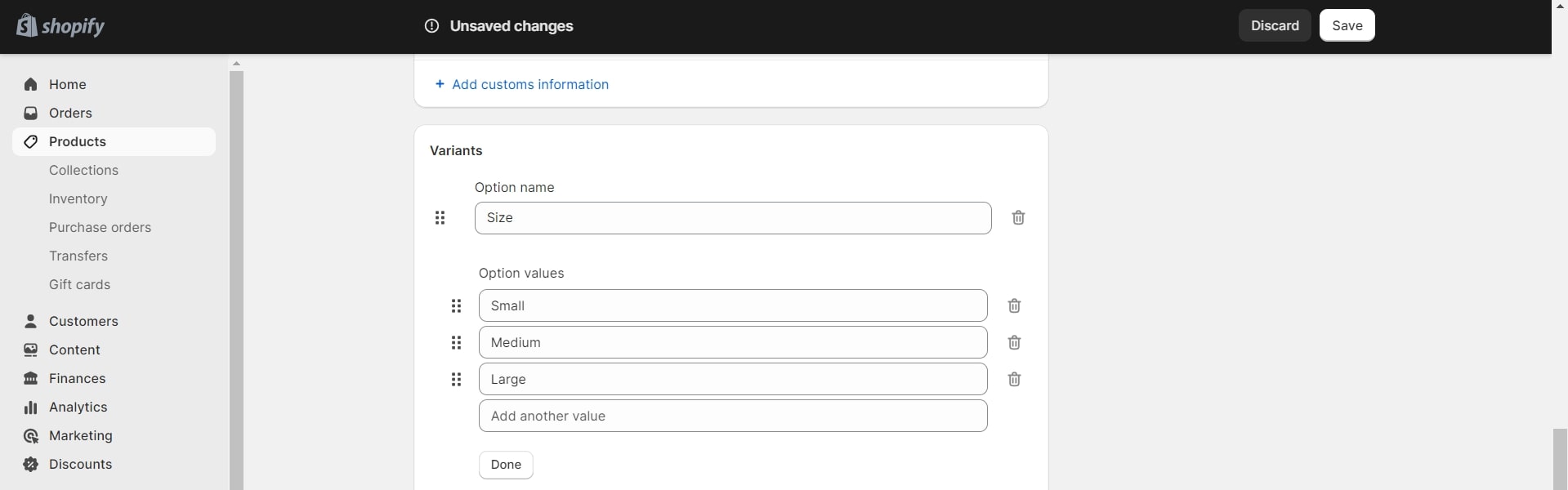 add shopify product variants 3