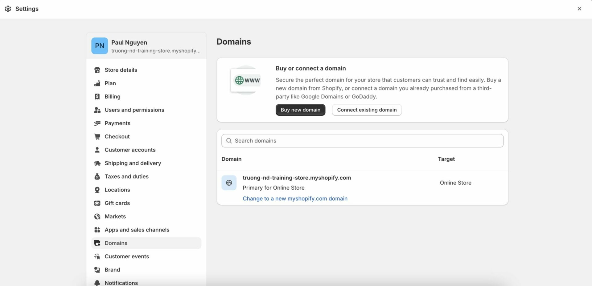 change shopify url - buy new domain/connect domain