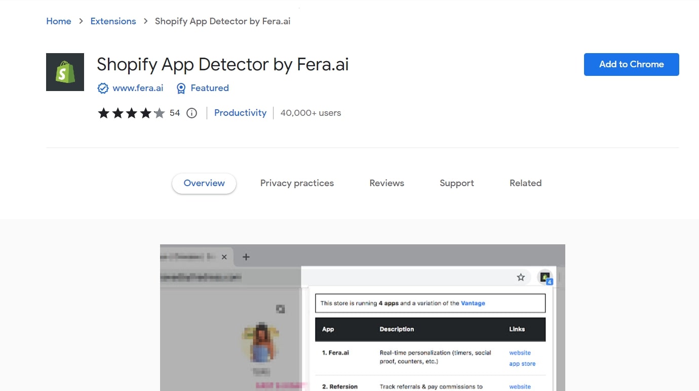 Shopify App Detector by Fera.ai Extension