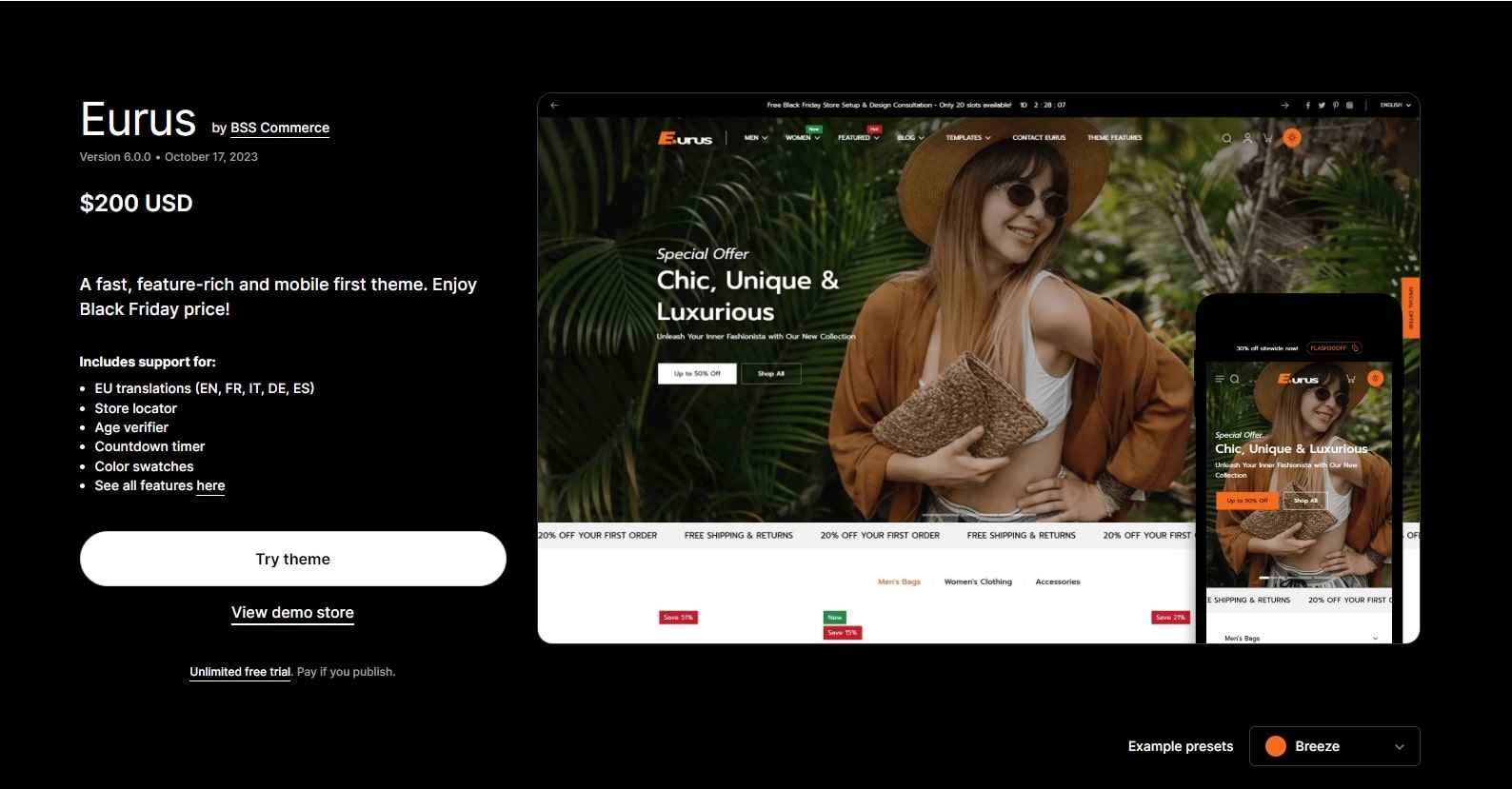Eurus - best shopify theme for t-shirt stores