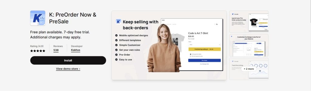Kaktus shopify pre order app