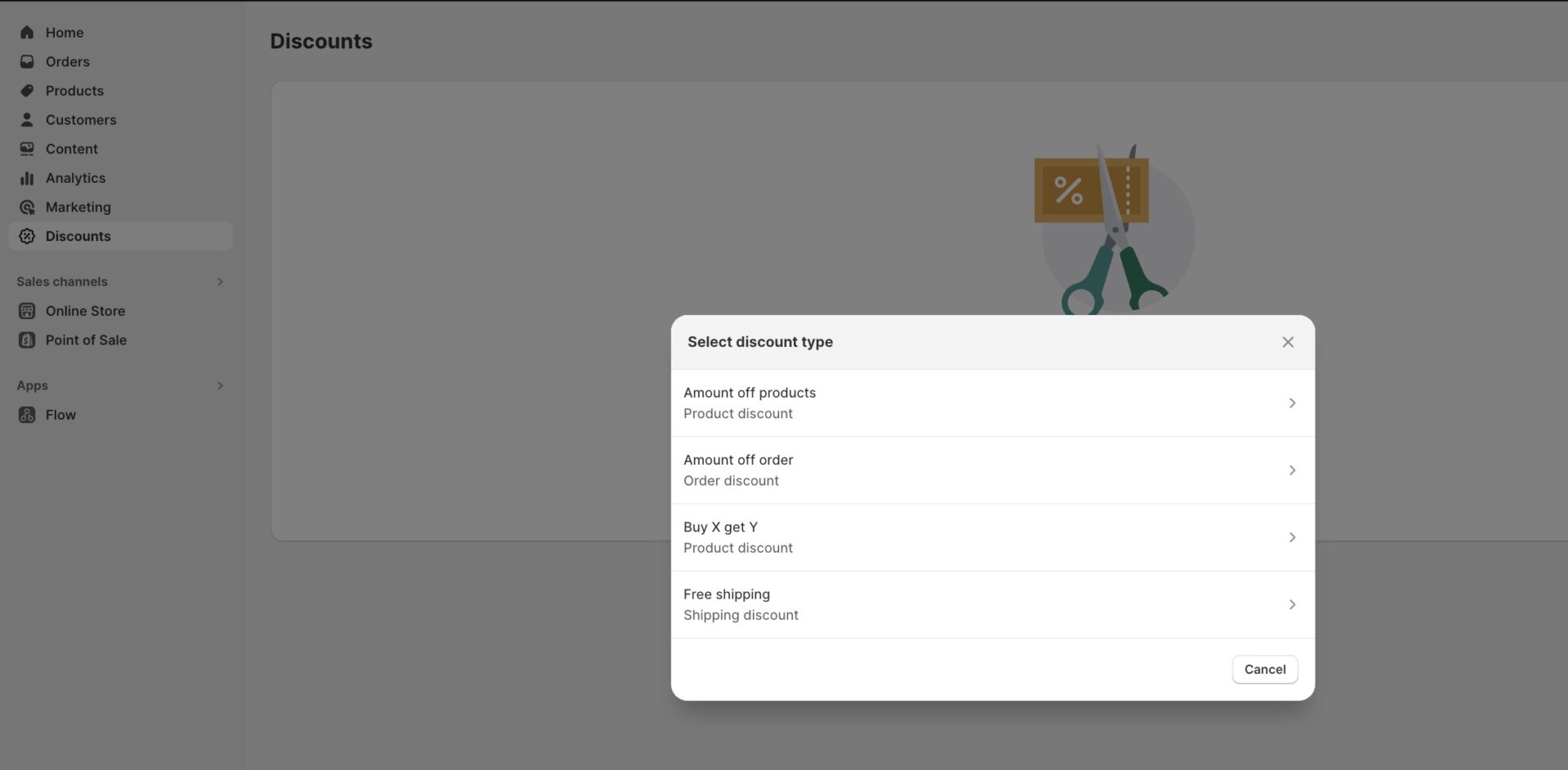 Click on 'Create Discount' to explore the automatic discount choices provided in Shopify.