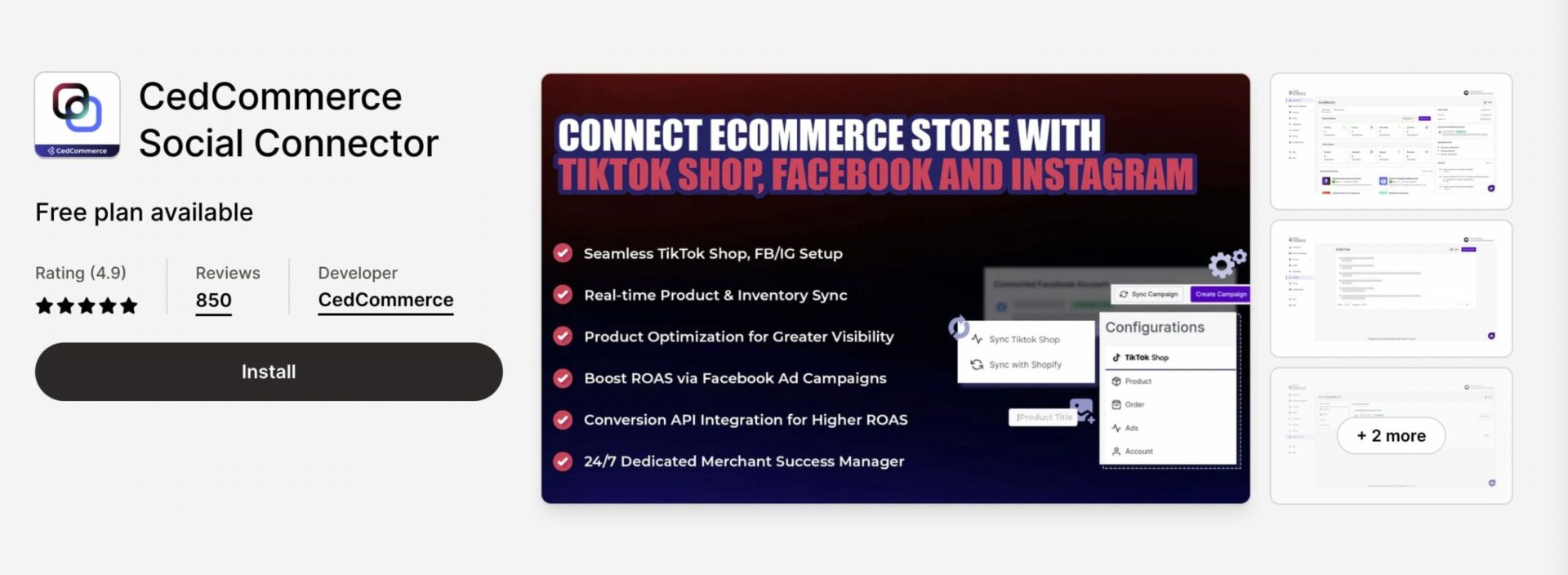 Shopify Marketplace App CedCommerce Social Connector