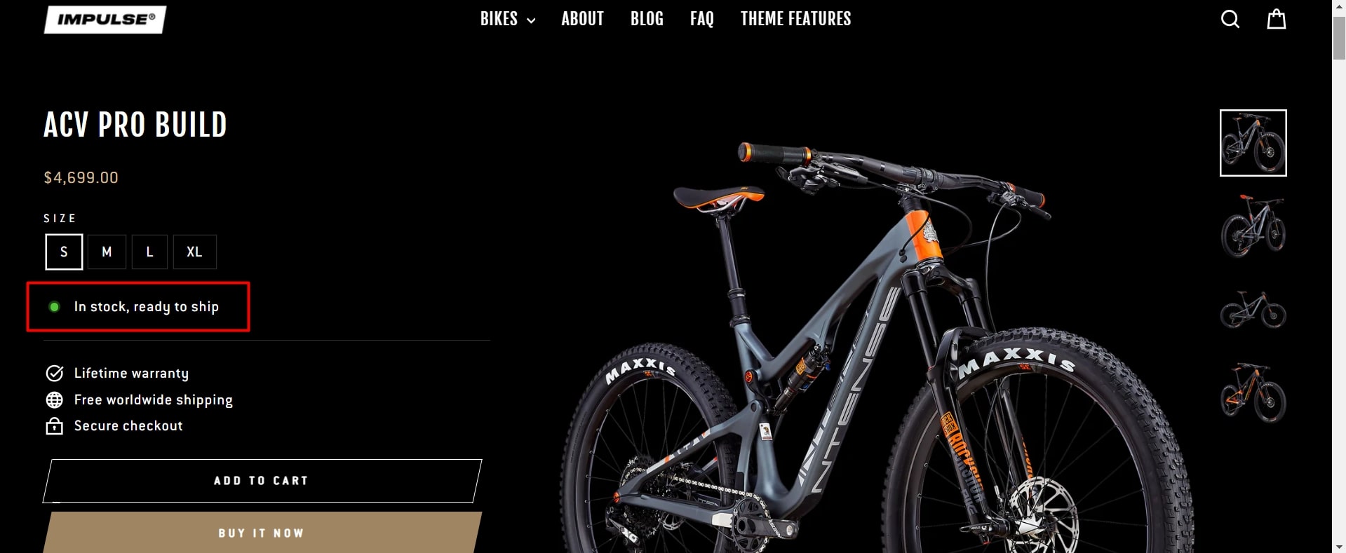 cart and check out Impulse Shopify Theme